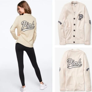 VS PINK Varsity Letterman Cardigan Size L RARE NWOT
